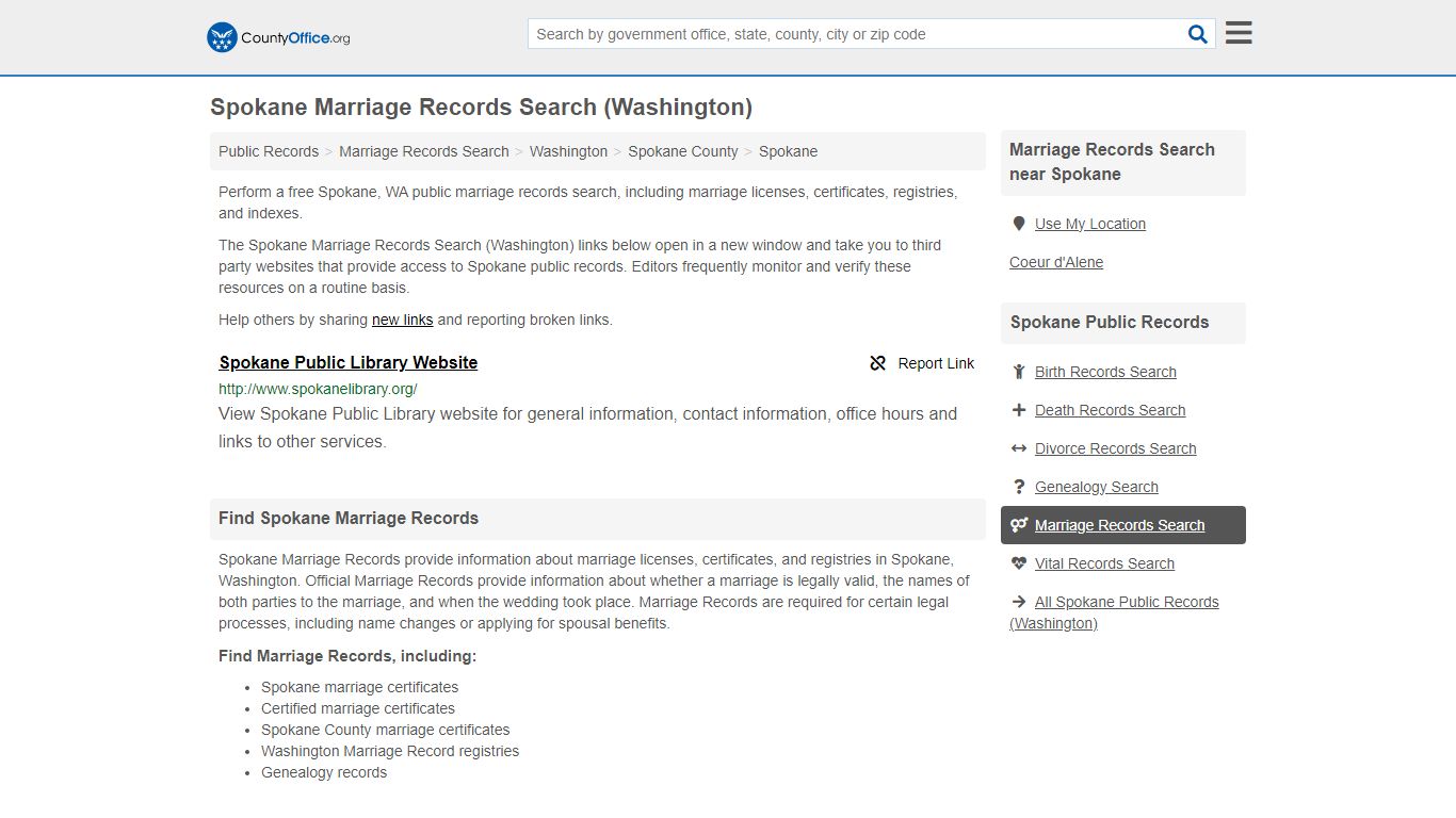 Spokane Marriage Records Search (Washington) - County Office